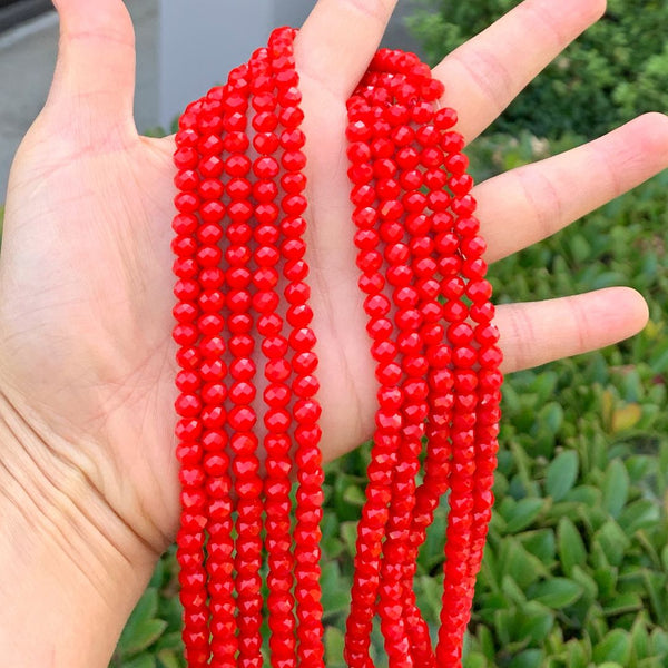 500pcs Creative Club Faceted Rondelle Crystal Glass Beads, Coral red, 6x4mm, Hole ID 1mm, CCR635
