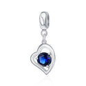 1pc 925 Sterling Silver Love Heart September Birthstone Charm Drop, Blue Sapphire Cubic Zirconia CZ, 26mm (1 inch) Long, Hole ID 4.5mm, EC1-E9