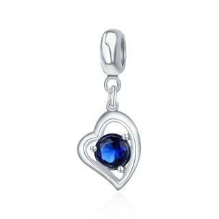 1pc 925 Sterling Silver Love Heart September Birthstone Charm Drop, Blue Sapphire Cubic Zirconia CZ, 26mm (1 inch) Long, Hole ID 4.5mm, EC1-E9