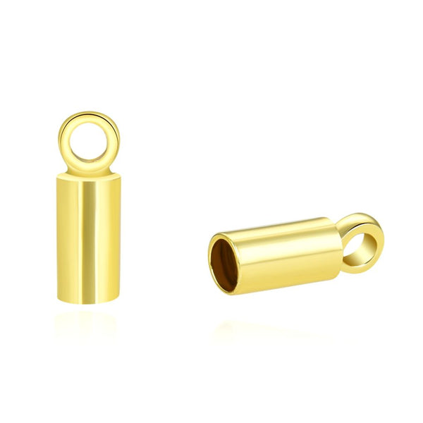 50pcs Tarnish Resistant Glue In Cord End Caps, 18K Yellow Gold Plated Brass, Hole ID Selections: 1mm/1.5mm/2mm/2.5mm/3mm