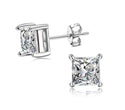 1 Pair 925 Sterling Silver Square Princess Stud Earrings, 5mm/0.5 Carat Cubic Zirconia CZ Diamond, SSE84-5