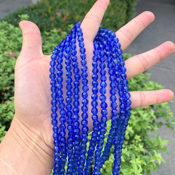 200pcs Creative Club Faceted Round Crystal Glass Beads, Sapphire Blue, 6mm (0.24 inch), Hole ID 1mm, CC2R613