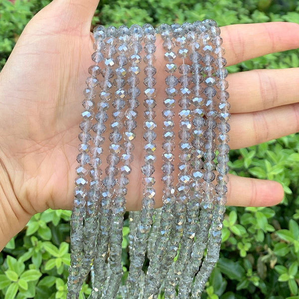 500pcs Creative Club Faceted Rondelle Crystal Glass Beads, Silver Champagne, 6x4mm, Hole ID 1mm, CCR629