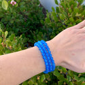 1 Strand Stretch Natural Blue Agate Beaded Gemstone Bracelet, 6mm Beads, Length Selections: 7 inch/7.5 inch/8 inch