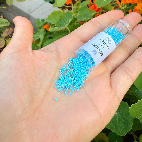 7.5g Miyuki Delica 11/0 Seed Beads, Opaque Rainbow Turquoise Blue DB164