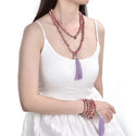 Adabele Premium 108 Mala Bead Lt. Purple Tassel Necklace, 8mm Natural Pink Rhodonite Gemstone, Tibetan Buddhist Japa Prayer Beaded Jewelry RGN3
