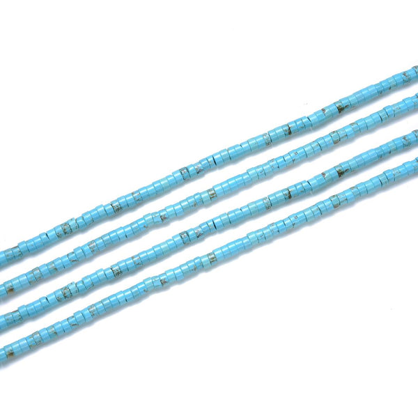 Natural Turquoise Blue Howlite Gemstone Heishi Tube Rondelle Beads, 4x2mm/Small, Hole ID 0.9mm, 14.5 Inch/1 Strand, GH-C17