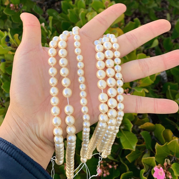 AAA Grade Natural Shell Pearl Round Beads, Freshwater Mother Of Pearl Nacre, Cream White, 1 Strand/15 Inch, Size Selections: 4mm/6mm/8mm/10mm