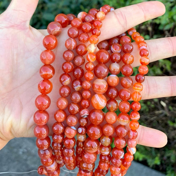 AAA Natural Banded Orange Red Agate Gemstone Round Beads, 15 Inch/1 Strand, Size Selections: 4mm/6mm/8mm/10mm