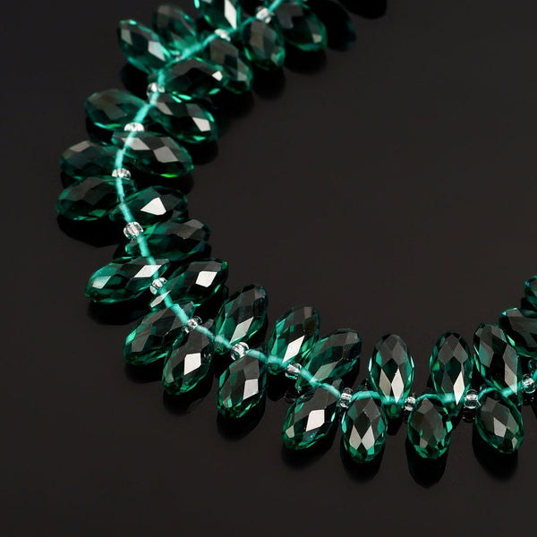 200pcs Creative Club Faceted Teardrop Briolette Crystal Glass Beads, Pendant Drop, Emerald Green, 12x6mm, Hole ID 1mm, CCT2-24