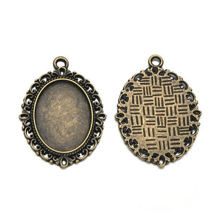 20pcs Large Sturdy Oval Bezels, Pendant Base, Antique Bronze, Designed for 25x18mm Cabochon Resin Cameo Photo, MC-H3