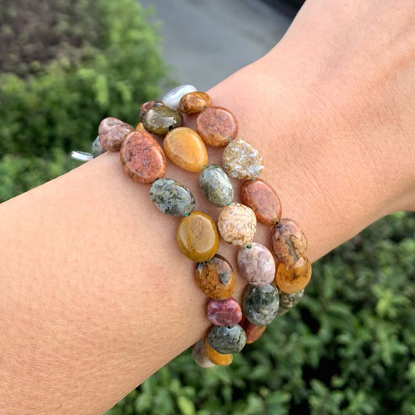 1 Strand Stretch Natural Multi-color Ocean Jasper Free Form Gemstone Bracelet, 7-10mm Beads, Length Selections: 7 inch/7.5 inch