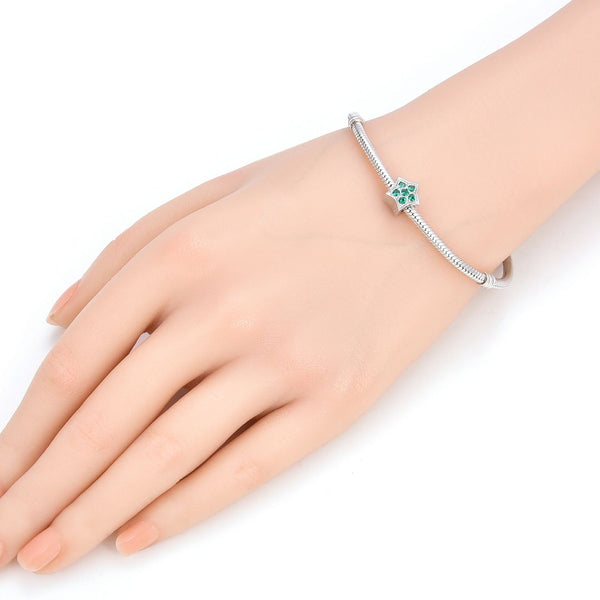 1pc 925 Sterling Silver Star Charm May Birthstone Bead Charm, Green Emerald Cubic Zirconia CZ, 10x9.5mm, Hole ID 4.5mm, EC1-K5