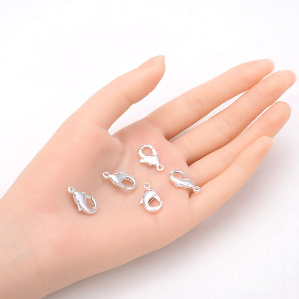 20pcs Tarnish Resistant Lobster Claw Clasps, Sterling Silver Plated Brass, Size Selections: 10mm/12mm/15mm/20mm