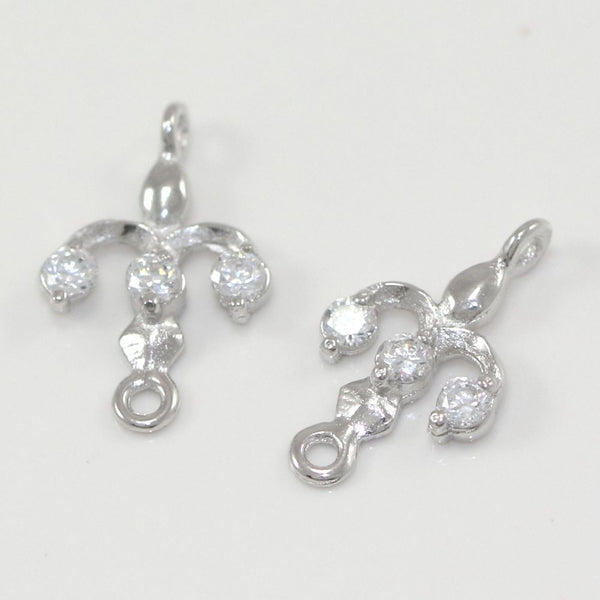 4pcs 925 Sterling Silver Fancy Earring Jewelry Connectors, Cubic Zirconia CZ, Tarnish Resistant Rhodium Plated,15x8.5mm, SS31-CC