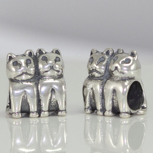 1pc Real Solid Sterling Silver Love Cats Charm Bead, Compatible with Pandora All Other Charm Bracelets, EC395
