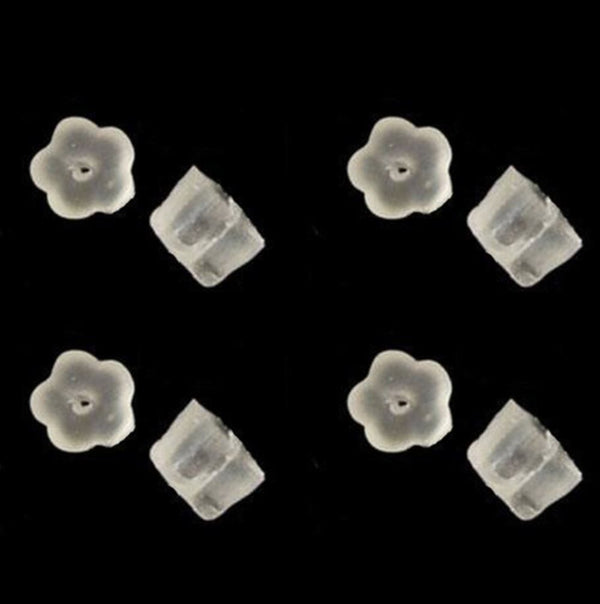 100pcs Clear Rubber Flower Petal Earring Backs, Earnut Replacement, Plastic, CF202