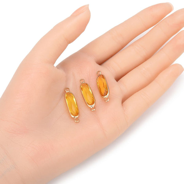 10pcs Grade A November Topaz Yellow Rectangle Bar Birthstone Links, 18K Yellow Gold Plated Brass, 21x7mm, CCP9-G11