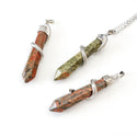1pc Natural Unakite Jasper Hexagonal Pile Gemstone Pendant Necklace, 18 Inch Surgical Stainless Steel Chain, GGP-D9