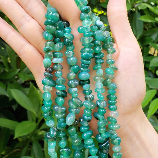 Natural Green Agate Gemstone Smooth Tumbled Pebble Beads, Irregular, 8mm-10mm, Hole ID 1mm, 1 Strand/15 Inch, GZ3-3