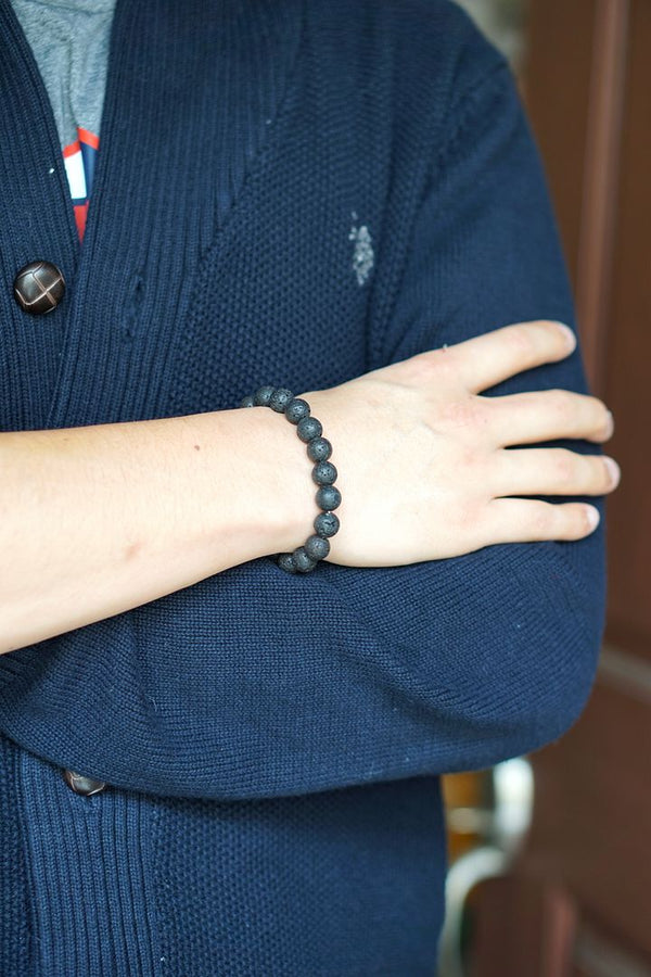 1 Strand Stretch Natural Black Lava Rock Beaded Gemstone Bracelet, 10mm Bead, Length Selections: 7 inch/7.5 inch/8 inch/8.5 inch