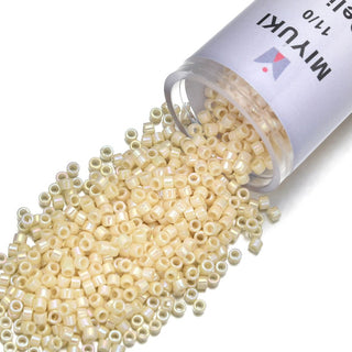 7.5g Miyuki Delica 11/0 Seed Beads, Opaque Rainbow Cream DB157