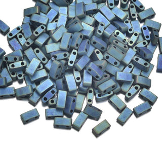 10g Miyuki Half Tila Seed Beads 5x2.3mm, Matte Metallic Iris Blue (HTL-2064)