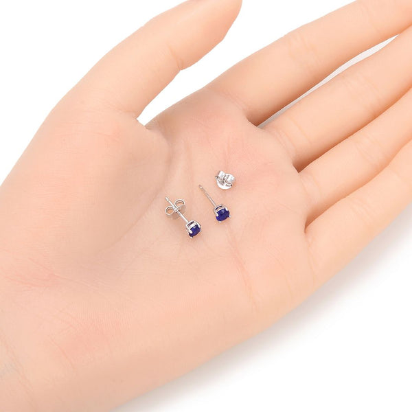 1 Pair 925 Sterling Silver September Birthstone Round Cut Stud Earrings, 4mm/0.25 Carat Small Tiny Cubic Zirconia CZ Blue Sapphire Stone, SSE78-9