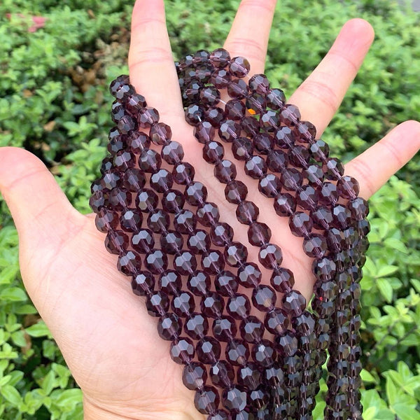 140pcs Creative Club Faceted Round Crystal Glass Beads, Amethyst, 8mm, Hole ID 1mm, CC2R827