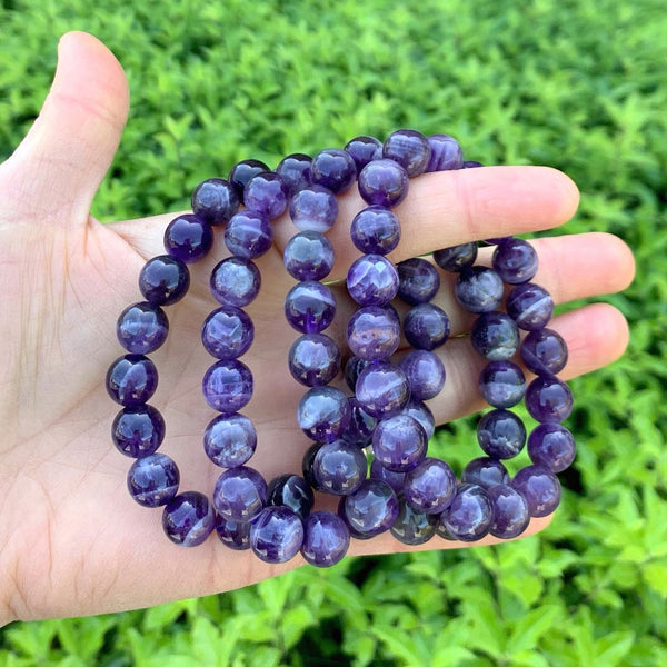 1 Strand Stretch Natural Purple Amethyst Beaded Gemstone Bracelet, 10mm Bead, Length Selections: 7 inch/7.5 inch/8 inch/8.5 inch