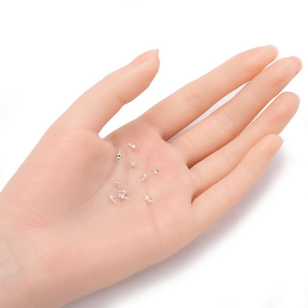 100pcs Glue On Eye Pin Bail Jump Ring Loop, Pendant Connector, Sterling Silver Plated Brass, Cup Selections: 3mm/4mm/6mm/8mm