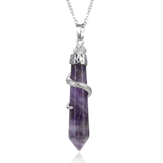 1pc Natural Purple Amethyst Crystal Hexagonal Pile Gemstone Pendant Necklace, 18 Inch Surgical Stainless Steel Chain, GGP-D4