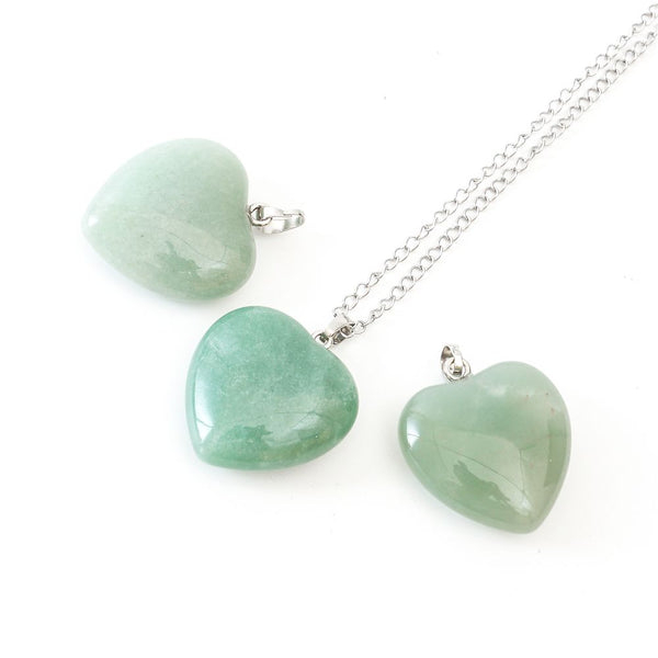 1pc You Are My Only Love Necklace, Natural Green Aventurine Gemstone Large Heart Pendant, 18 Inch Surgical Stainless Steel Chain, GGP8-3