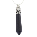 1pc Blue Goldstone Sandstone Stone Hexagonal Pile Gemstone Pendant Necklace, 18 Inch Surgical Stainless Steel Chain, GGP-B14