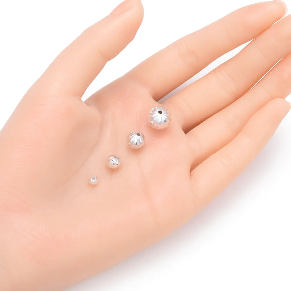 5pcs 925 Sterling Silver Sparkle Diamond Cut Corrugated Round Beads, 10mm, Hole ID 1.5mm, SS61-10