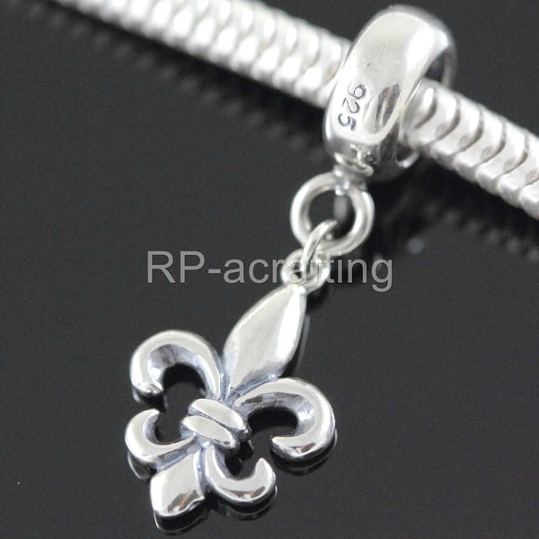 1pc Real 925 Sterling Silver Fleur De Lis Iris Lily Flower Charm Pendant, Compatible with Pandora All Other Charm Bracelet, EC7-D2