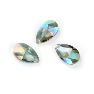 20pcs Creative Club Faceted Crystal Glass Pear Chandelier Pendant Drops, Green Peridot Shimmer, 22x13mm Large, Hole ID 1mm, CCE-36
