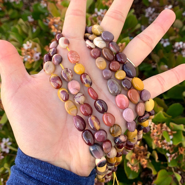 Natural Mookaite Jasper Gemstone Oval Tumbled Pebble Beads, Irregular, 7mm to 12mm, Hole ID 1mm, 15 Inch/1 Strand, GZ12-57