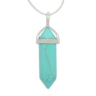 1pc Natural Green Howlite Imitation Turquoise Gemstone Pendant Necklace, 18 Inch Surgical Stainless Steel Chain, GGP-C22