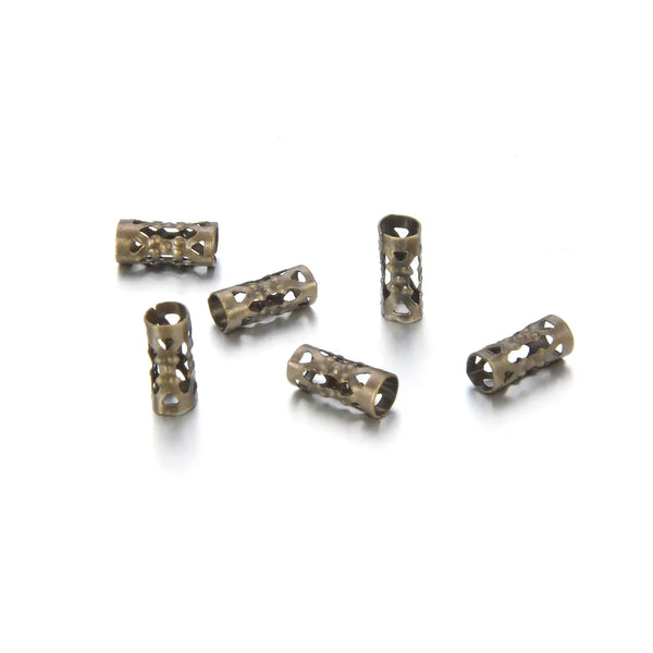 100pcs Large Hole Filigree Tube Beads, Antique Bronze Plated Brass, Tarnish Resistant, Size Selections: 8x3mm, 8x4mm