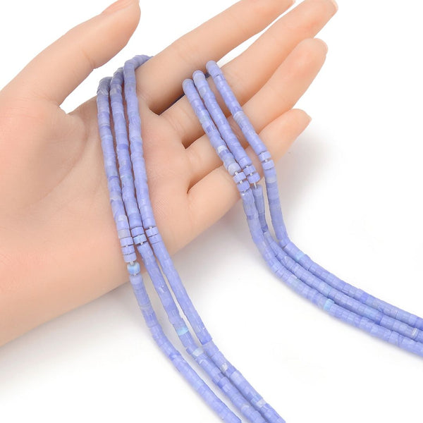 Lab Created Blue Lace Agate Gemstone Heishi Tube Rondelle Beads, 4x2mm/Small, Hole ID 0.9mm, 14.5 Inch/1 Strand, GH-C30