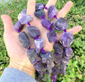 Natural Raw Dark Purple Amethyst Crystal Gemstone Beads, Large Drilled Rough Nugget Stone, 15 Inch GA-C3