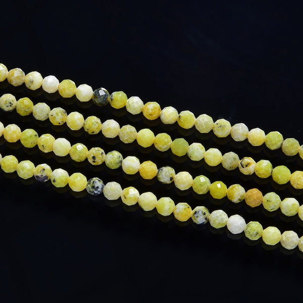 Natural Yellow Turquoise Gemstone Tiny Small Faceted Round Beads, 3mm, Hole ID 0.6mm, 15 Inch/1 Strand, GK3-17