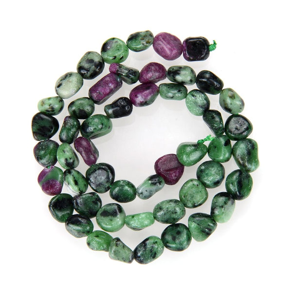 Natural Ruby Zoisite Gemstone Oval Tumbled Pebble Beads, Irregular, 8mm to 10mm, Hole ID 1mm, 15 Inch/1 Strand, GZ12-78