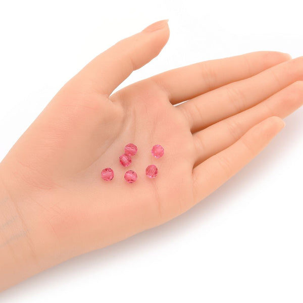 25pcs Preciosa Faceted Round Crystal Beads, Rose (Pink), 6mm, Hole ID 1mm, Pre-2R637