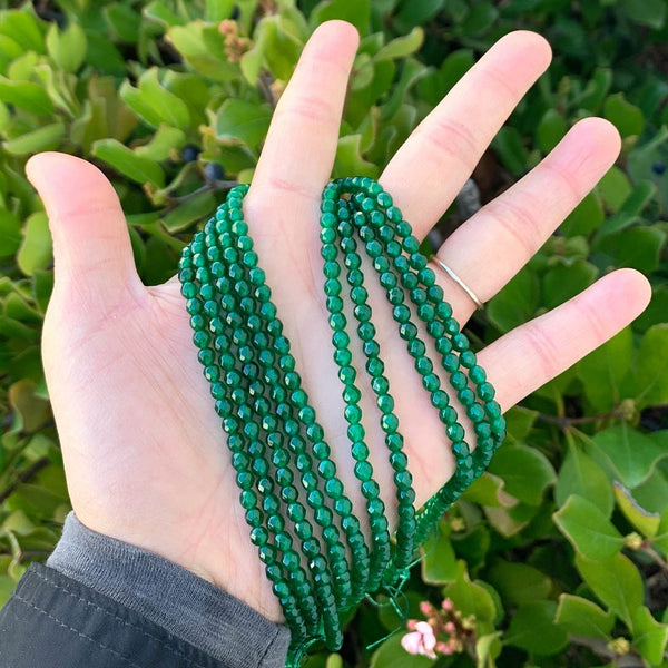 Natural Emerald Green Jade Gemstone Faceted Round Beads, 4mm/Small, Hole ID 0.9mm, 2 Strands/28 Inch Total, GH-B10