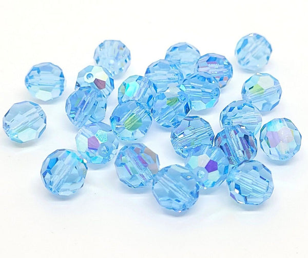 25pcs Adabele Austrian Faceted Round Crystal Beads #5000, Aquamarine Blue AB, Size Selections: 6mm/8mm