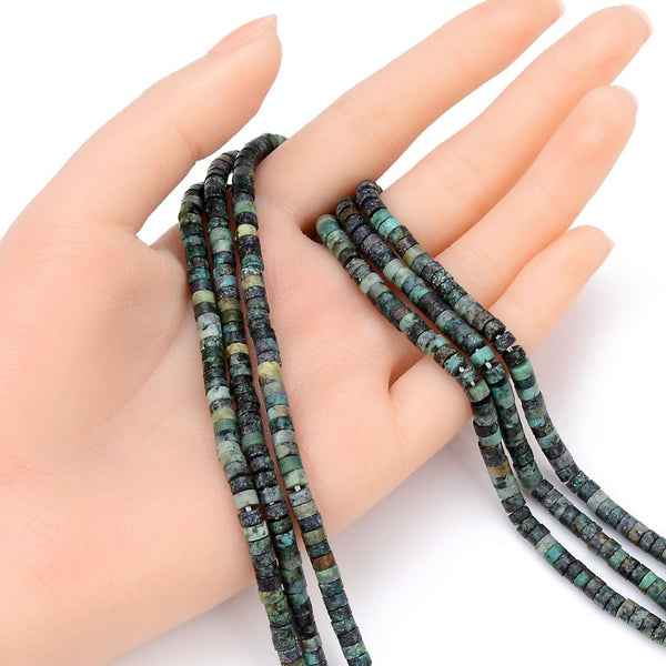 Natural African Turquoise Gemstone Heishi Tube Rondelle Beads, 4x2mm/Small, Hole ID 0.9mm, 14.5 Inch/1 Strand, GH-C23