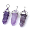 1pc Natural Purple Amethyst Crystal Gemstone Pendant Necklace, 18 Inch Surgical Stainless Steel Chain, GGP-C4