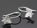 2 Pairs 925 Sterling Silver Fancy Butterfly Design Fish Earring Hooks, Cubic Zirconia CZ, Tarnish Resistant Rhodium Plated, 19mm, SS34